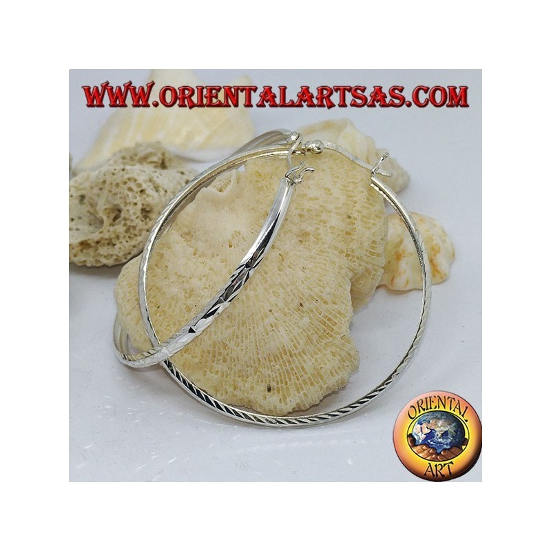 Boucles d'oreilles cercle diamant 50 mm argent.