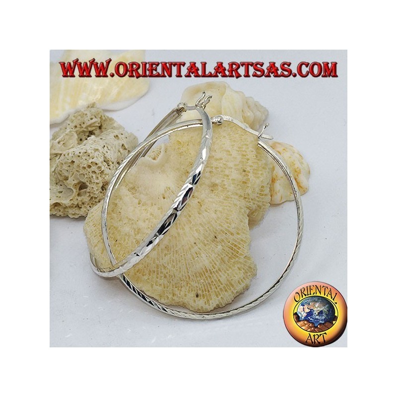 50 mm diamond circle silver earrings.