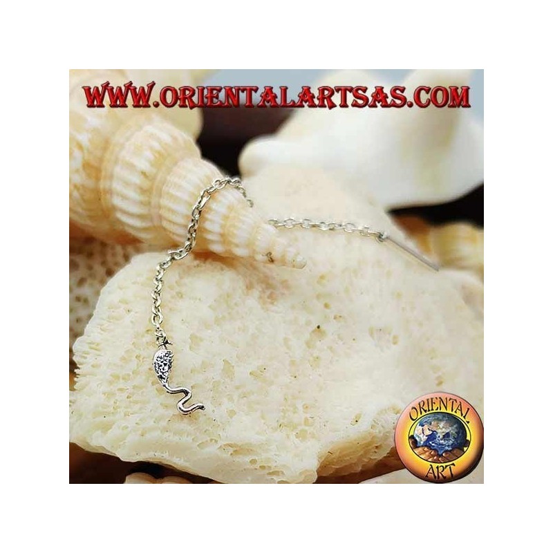 Orecchini in argento a catenina con serpente da 6 cm