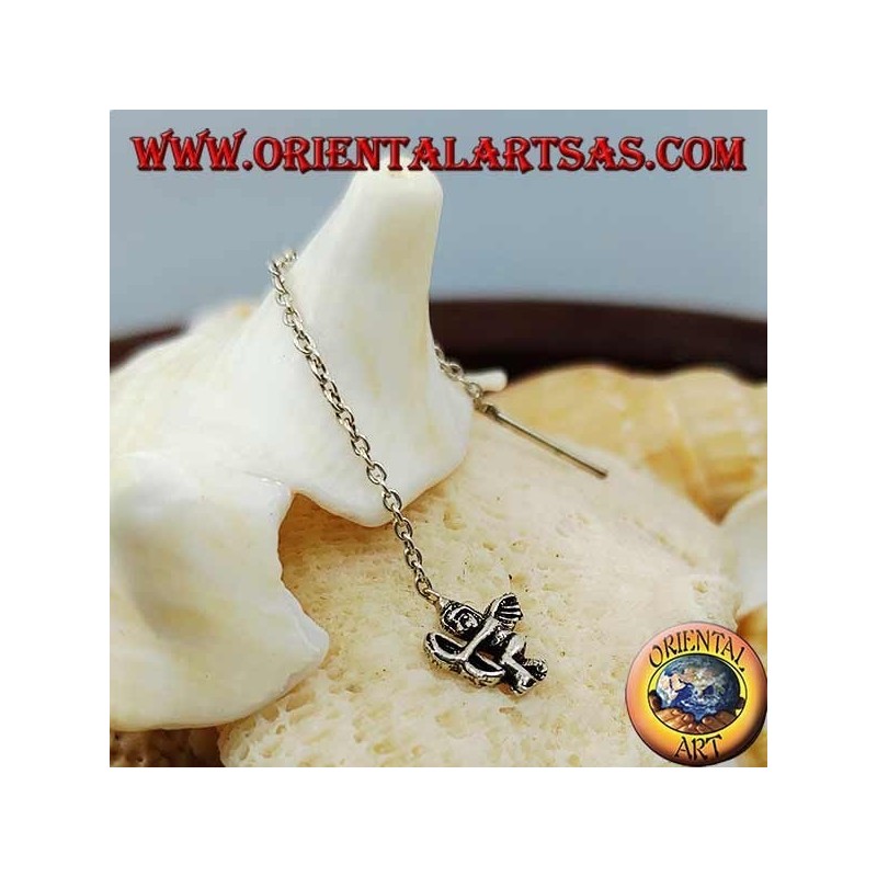 Pendientes de cadena de plata con Cupido de 6 cm.