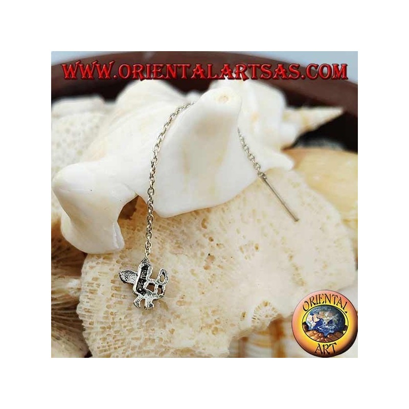 Pendientes de cadena de plata con Cupido de 6 cm.