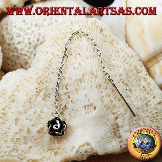 Boucles d'oreilles chaîne en argent avec rose 6 cm