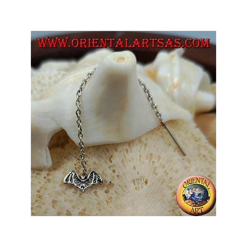 Orecchini in argento a catenina con pipistrello da 6 cm