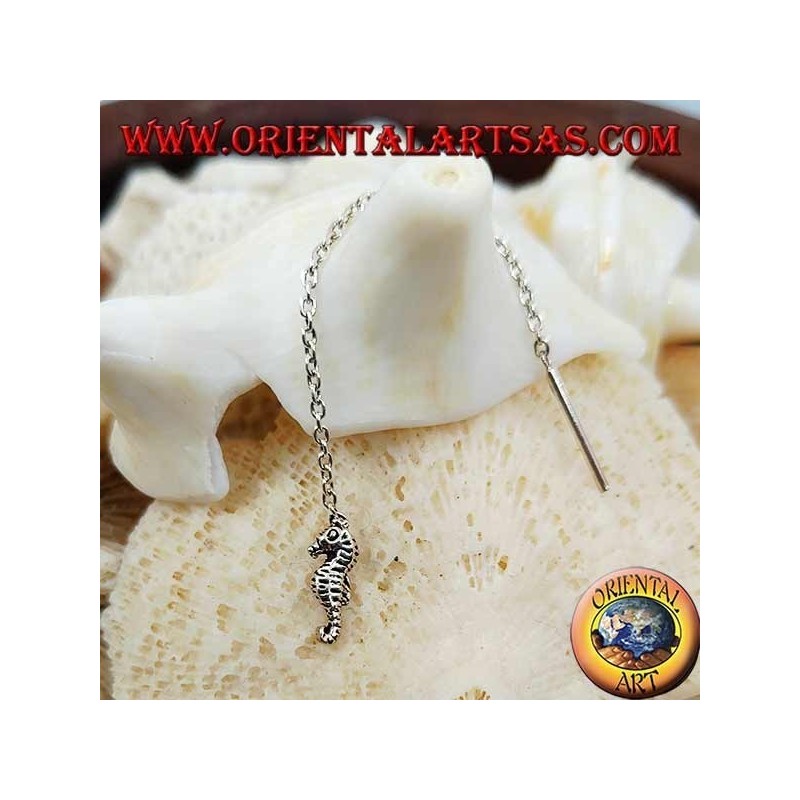 Boucles d'oreilles chaîne en argent avec hippocampe 6 cm