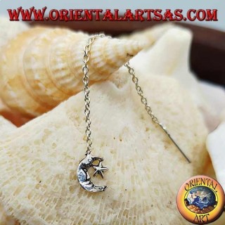 Silver chain earrings with 6 cm moon and star