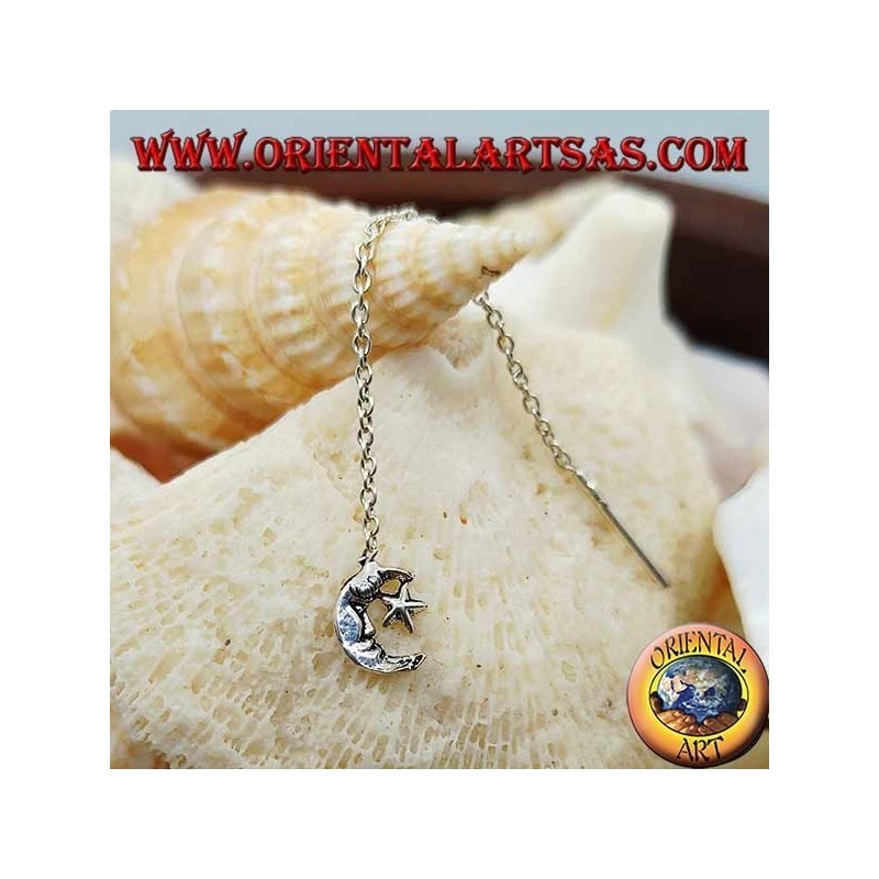 Silberne Kettenohrringe mit 6 cm Mond und Stern