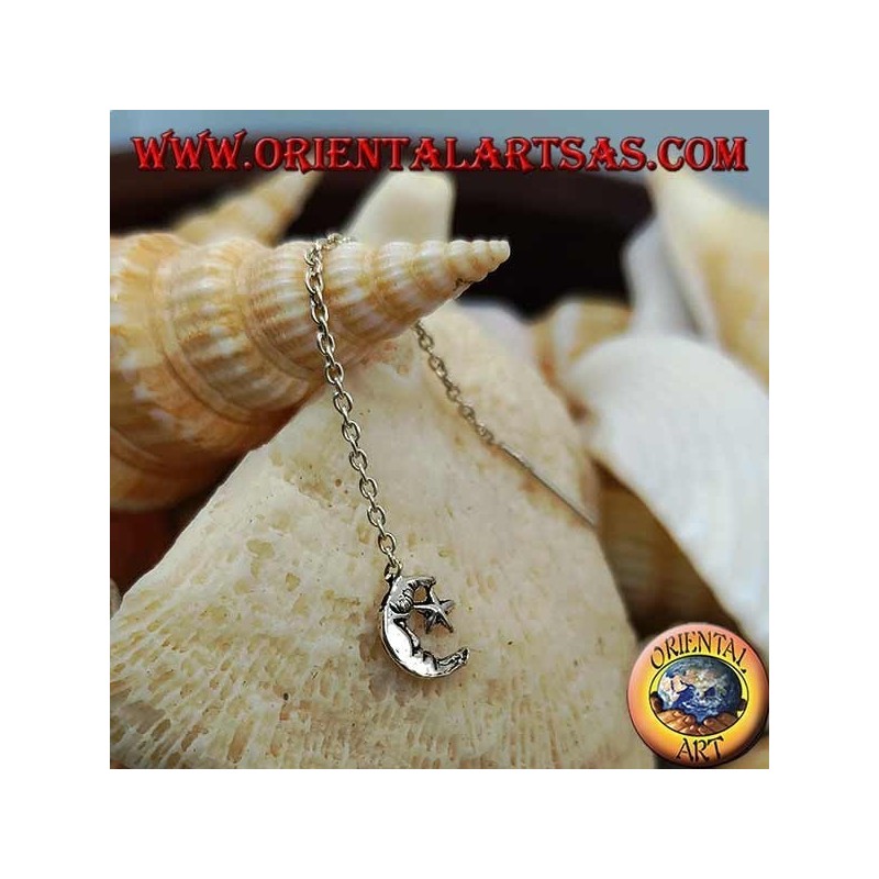 Boucles d'oreilles chaîne en argent avec lune et étoile de 6 cm