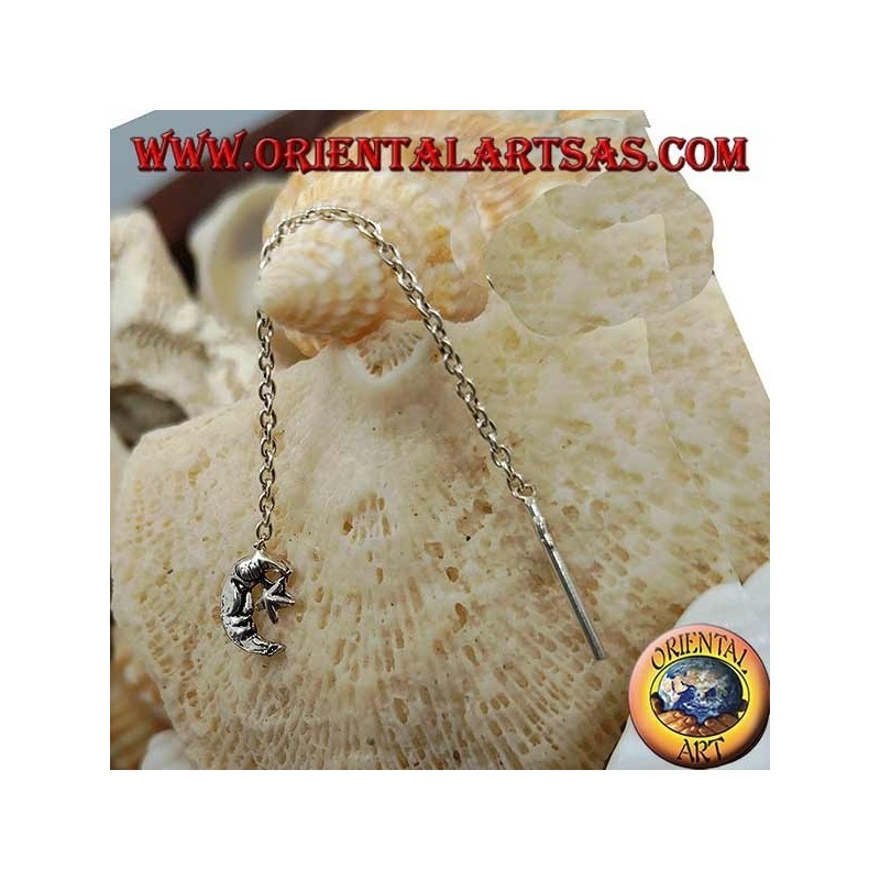 Pendientes de cadena de plata con luna y estrella de 6 cm.