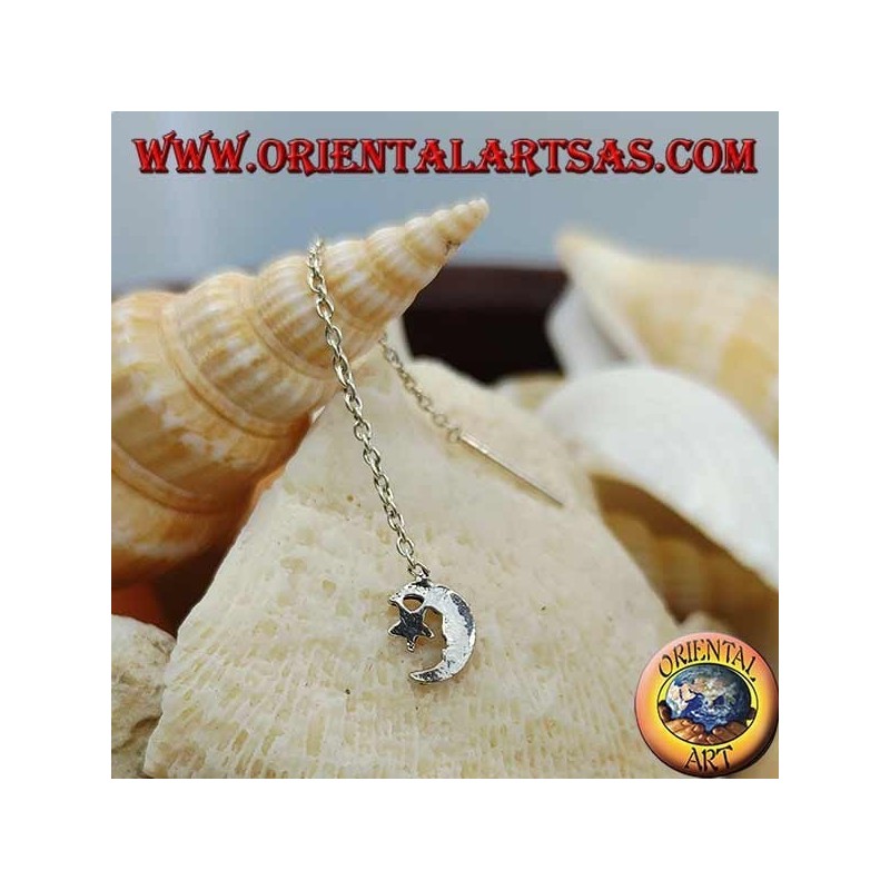 Silberne Kettenohrringe mit 6 cm Mond und Stern
