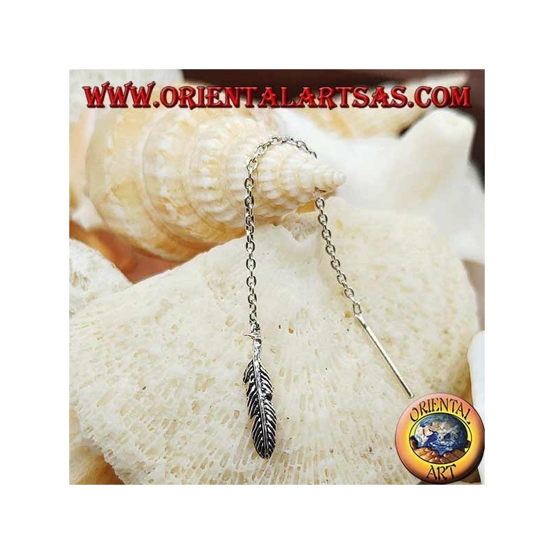 Boucles d'oreilles chaîne en argent avec plume de 6 cm