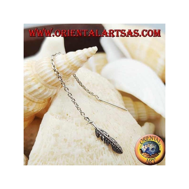 Orecchini in argento a catenina con piuma da 6 cm