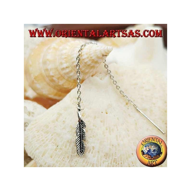 Orecchini in argento a catenina con piuma da 6 cm