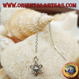 Boucles d'oreilles chaîne en argent avec fleur de 6 cm