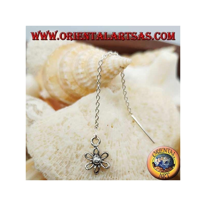Boucles d'oreilles chaîne en argent avec fleur de 6 cm