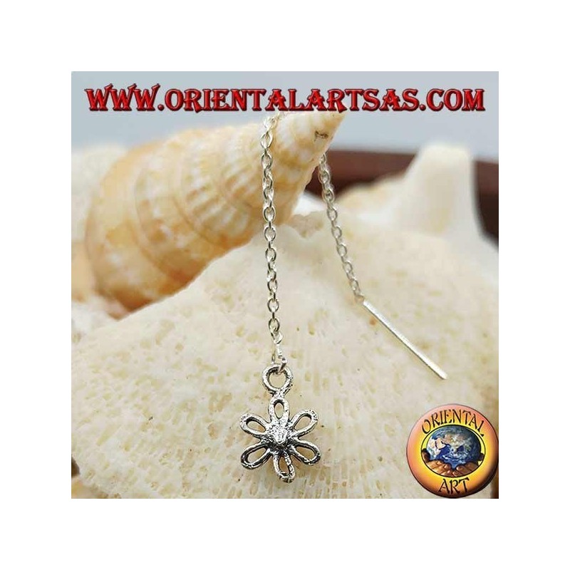 Silver chain earrings with 6 cm flower