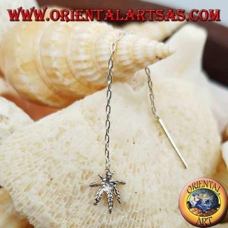 Silver chain earrings with 6 cm marijuana leaf