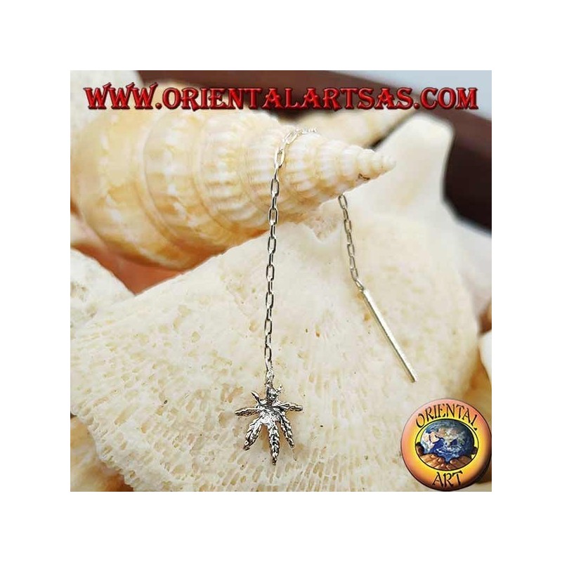 Orecchini in argento a catenina con foglia di marijuana da 6 cm