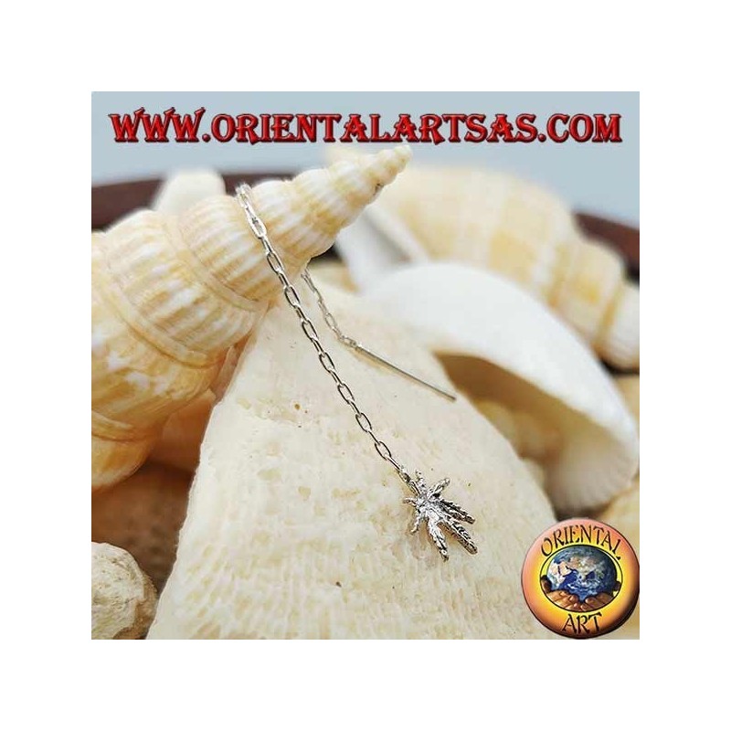Silver chain earrings with 6 cm marijuana leaf