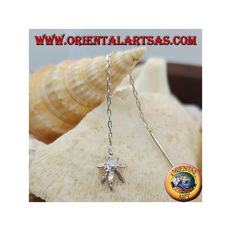 Silver chain earrings with 6 cm marijuana leaf