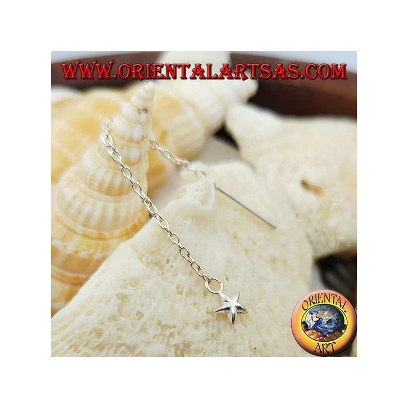 Orecchini in argento a catenina con stella bombata da 6 cm