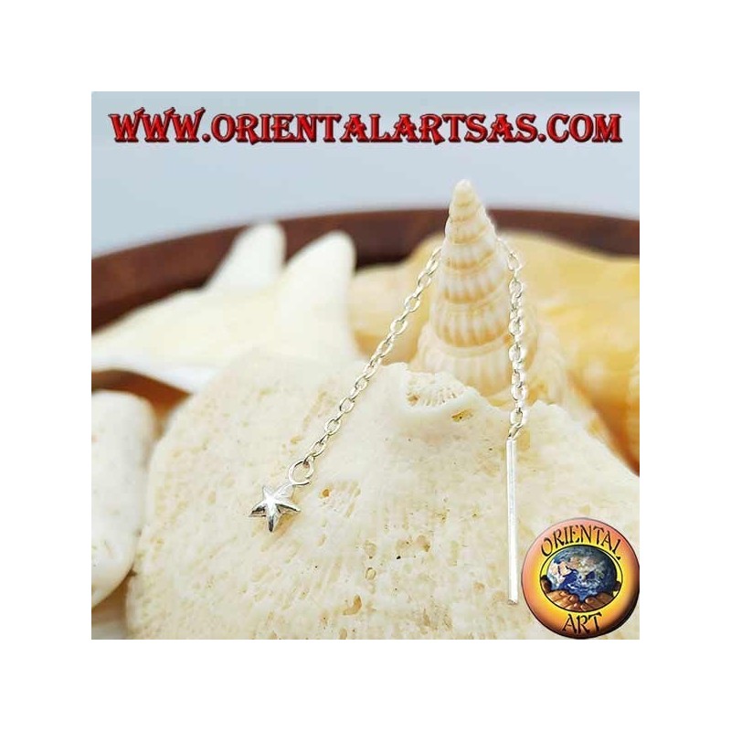 Orecchini in argento a catenina con stella bombata da 6 cm