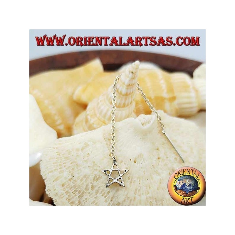 Orecchini in argento a catenina con stella traforata da 6 cm