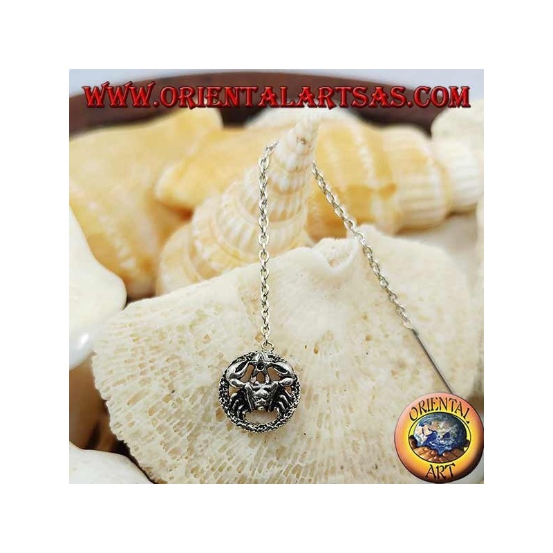 Orecchini in argento a catenina con granchio nel cerchio da 7 cm.
