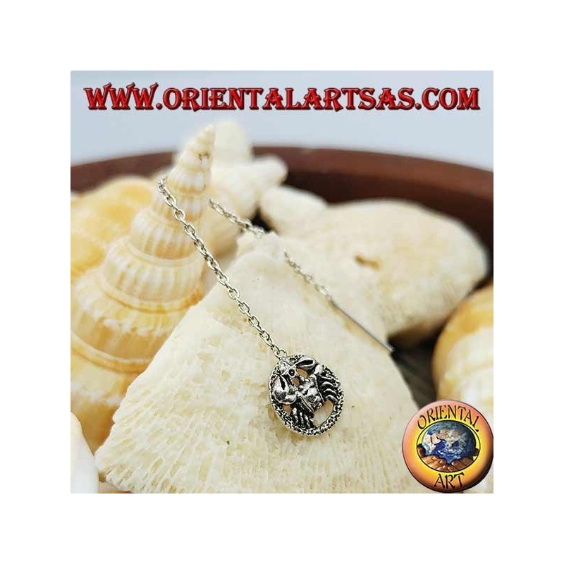 Silver chain earrings with crab in the 7 cm circle.