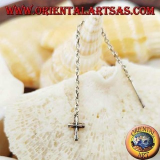 Silver chain earrings with 6 cm cross