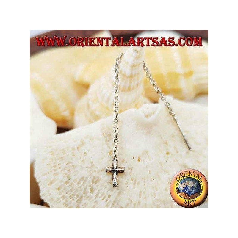 Orecchini in argento a catenina con croce da 6 cm