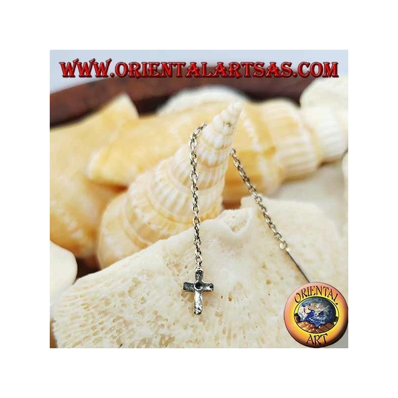 Silver chain earrings with 6 cm cross