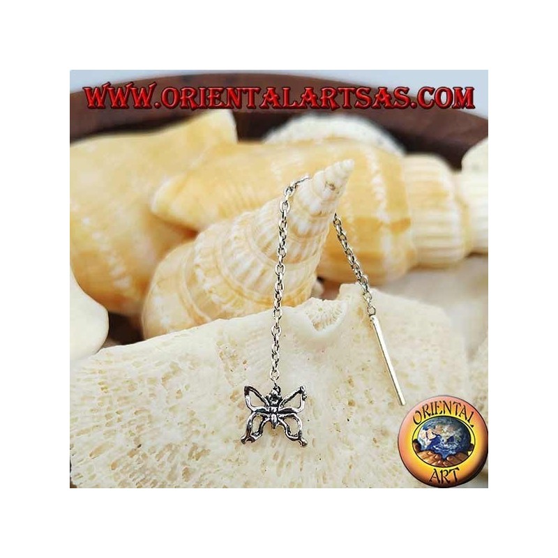 Pendientes de cadena de plata con mariposa de 6 cm.