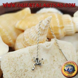 Pendientes de cadena de plata con rana de 6 cm.