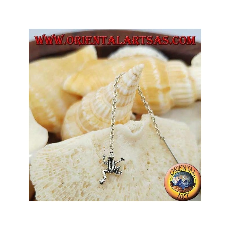 Silver chain earrings with 6 cm frog