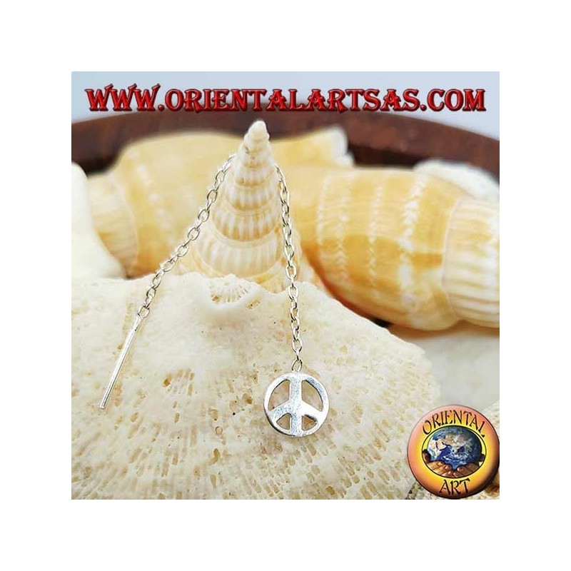 Silver chain earrings with 6 cm peace symbol
