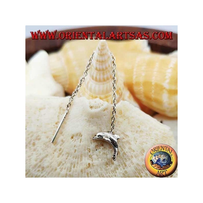 Silver chain earrings with 6 cm dolphin