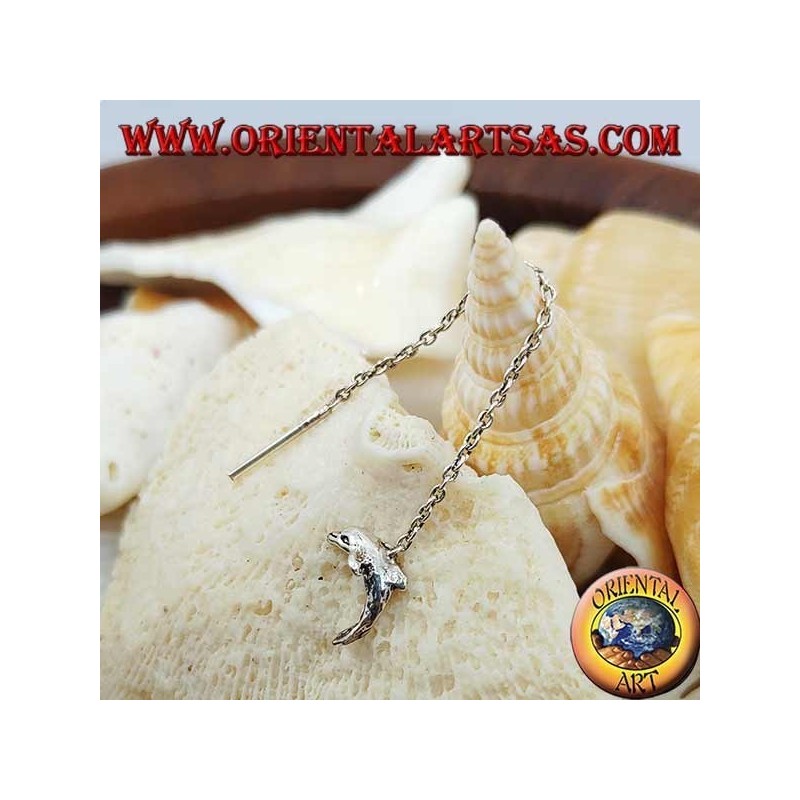 Silver chain earrings with 6 cm dolphin