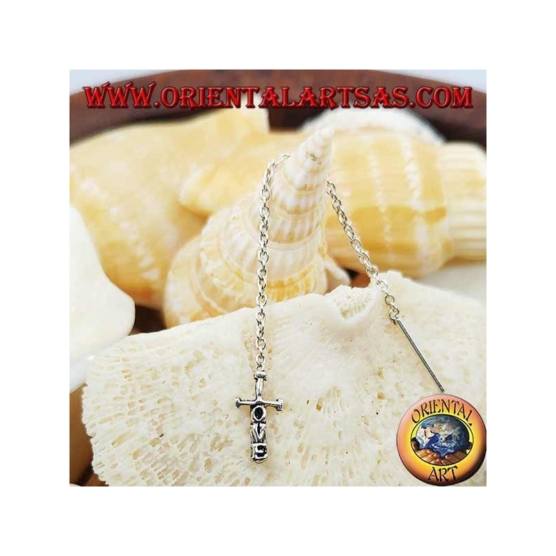 Silver chain earrings with a 6 cm sword of love