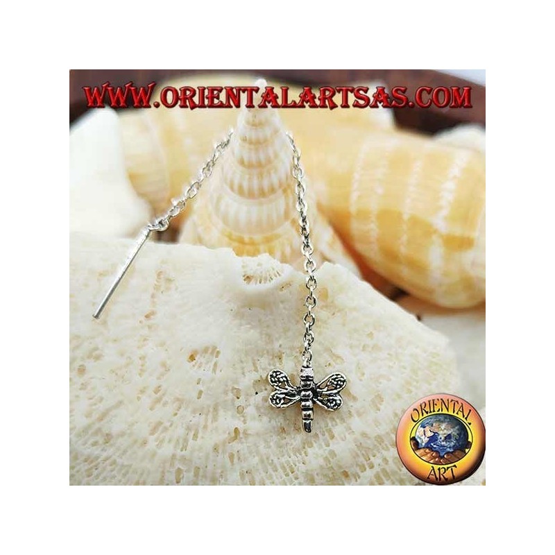 Pendientes de cadena de plata con libélula de 6 cm.
