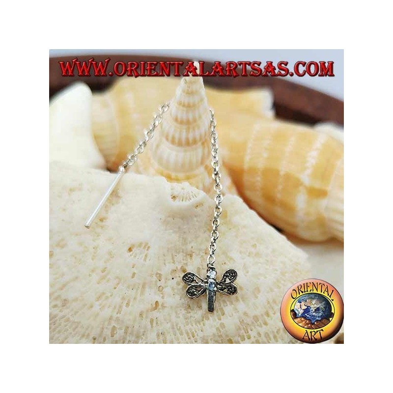 Pendientes de cadena de plata con libélula de 6 cm.