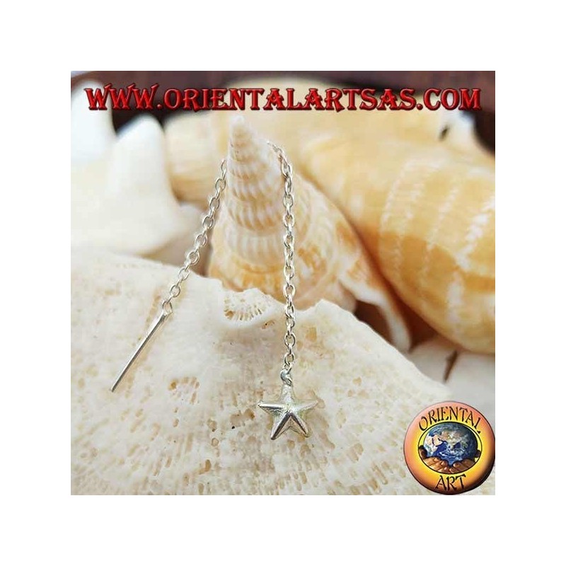 Pendientes de cadena de plata con una estrella redonda grande de 6 cm.