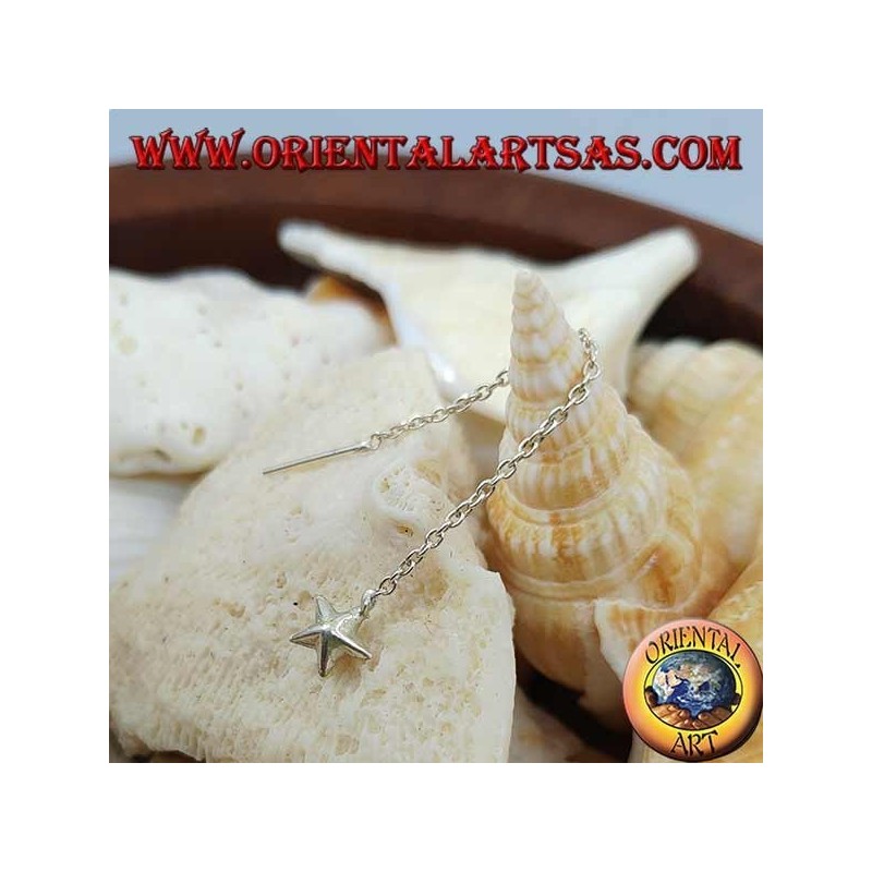 Orecchini in argento a catenina con stella bombata grande da 6 cm