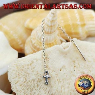 Orecchini in argento a catenina con croce ankh da 6 cm