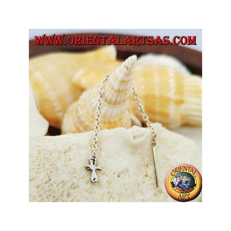 Silver chain earrings with 6 cm ankh cross