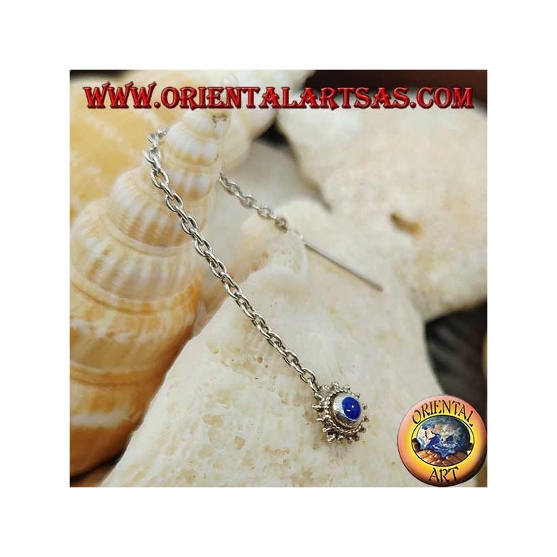 Pendientes de plata con cadena de sol con lapislázuli de 6 cm.