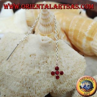 Boucles d'oreilles en argent avec chaîne croisée avec zircons rouges de 7 cm