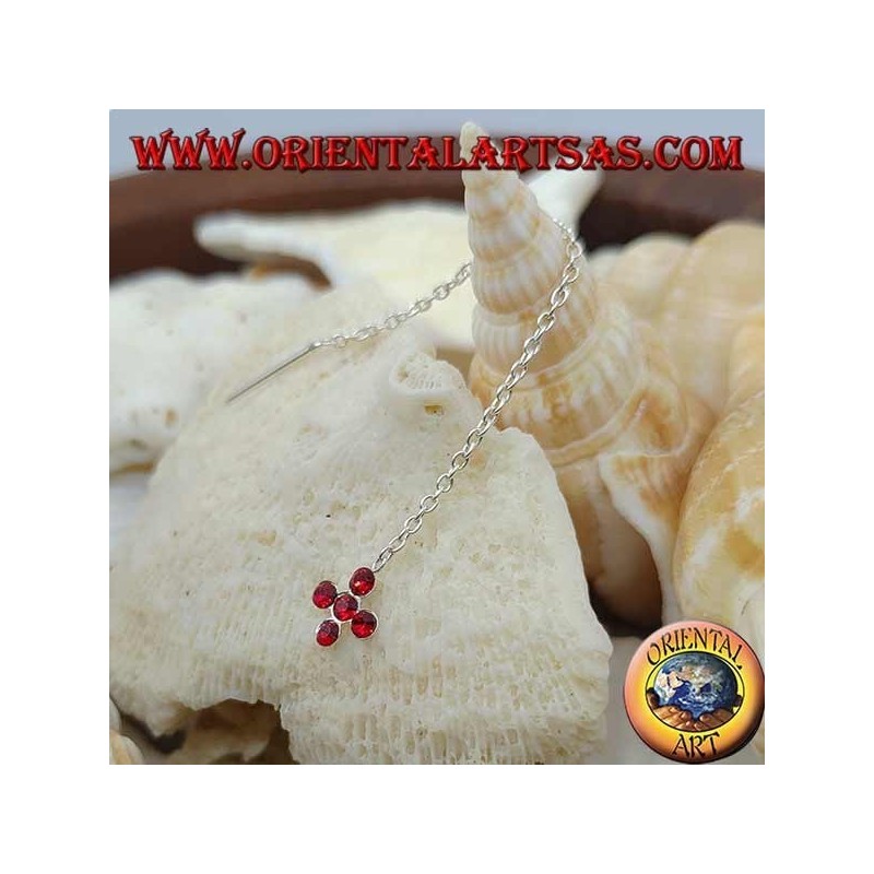Silberohrringe mit Kreuzkette mit 7 cm roten Zirkonen