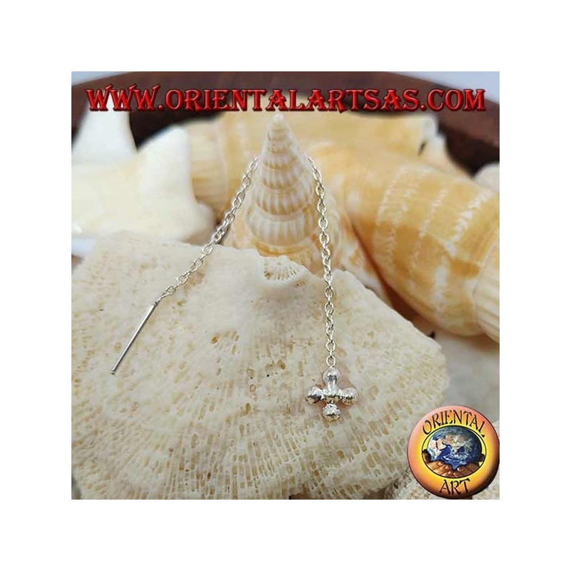 Orecchini in argento a catenina croce con zirconi rossi da 7 cm