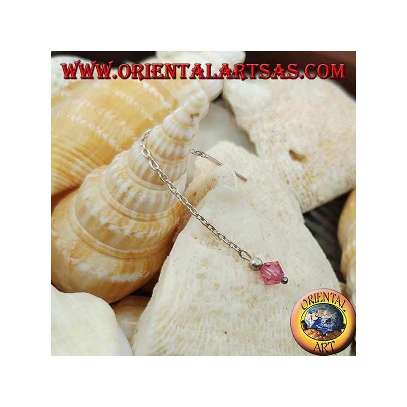 Orecchini in argento a catenina con cristallo rosa da 6 cm