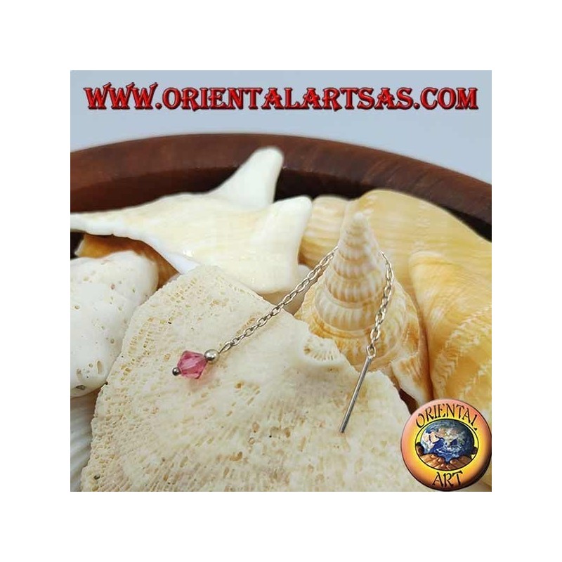 Orecchini in argento a catenina con cristallo rosa da 6 cm